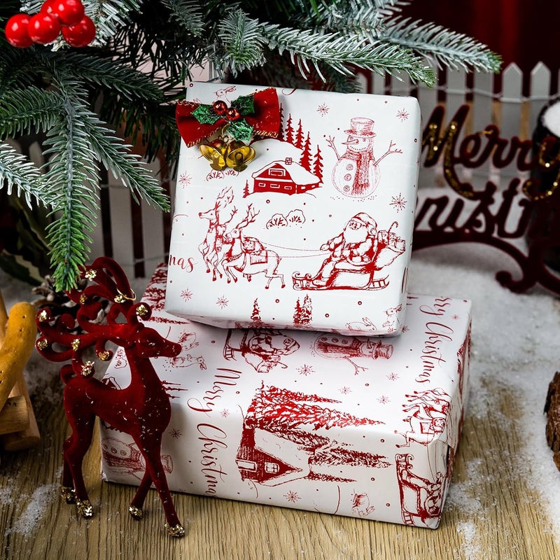 Yarcony Vintage Christmas Wrapping Paper, Christmas Toile Wrapping Paper Vintage Inspired Red with Classic Santa, Deer Design for Holiday, Gift Packaging, Winter Celebrations (17 Inch X 33 Feet) - Image 4